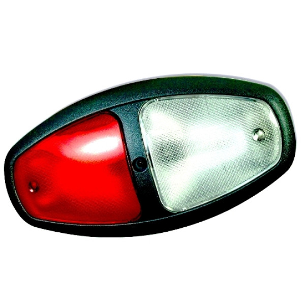 Dual Bulb Dome, Ground Sw, Bk Bezel, Red/Clear